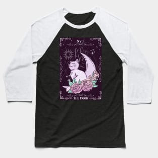 Tarot Card Crescent Moon Cute Cat Roses Cosmic Magic Baseball T-Shirt